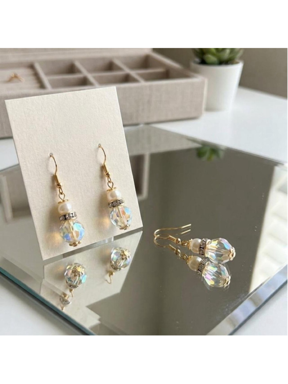 Gold Crystal Bead & Pearl Dangle Earrings ✨ Handmade Fairycore / Coquette Jewelr